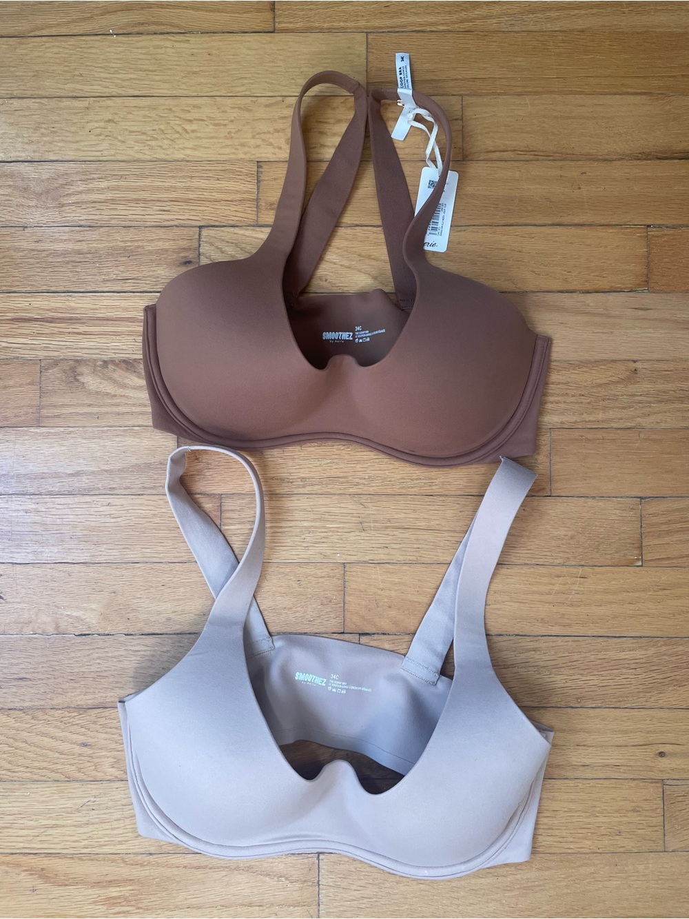 aerie Smoothez Scoop Bra Duo in Brown and Nude